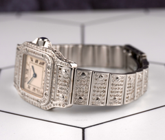 Cartier 24mm Santos Galbee Small Silver Dial 4ct Diamond Steel Ladies Watch 1565