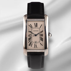 Cartier 26mm Tank Americaine White Gold Large Silver Dial Mens Watch 1741