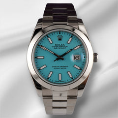 Rolex Mens Datejust II 41mm Oyster Steel Baby Blue Dial Watch 126300