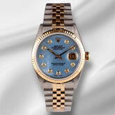 Rolex Datejust 36mm 18k YG & Steel Fluted Blue MOP Diamond Dial Watch 16013