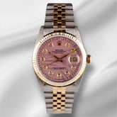 Rolex Datejust 36mm 18k YG & Steel Fluted Pink Palm Diamond Dial Watch 16013