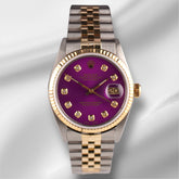Rolex Datejust 36mm 18k YG & Steel Fluted Purple Diamond Dial Watch 16013