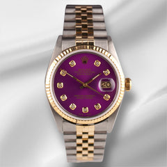 Rolex Datejust 36mm Yellow Gold Fluted Purple Diamond Dial Jubilee Watch