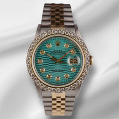 Rolex Datejust 36mm YG/Steel 2.50ct Diamond Blue Motif Dial Hidden Clasp Watch