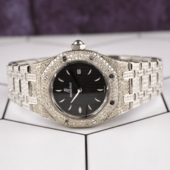 AUDEMARS PIGUET Lady Royal Oak 33mm Iced 13ct Diamonds Black Dial Watch 67620ST