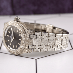 AUDEMARS PIGUET Lady Royal Oak 33mm Iced 13ct Diamonds Black Dial Watch 67620ST