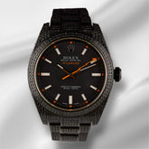 Rolex Oyster Perpetual Milgauss 40mm Black IcedOut 7ct Steel Men's Watch 116400