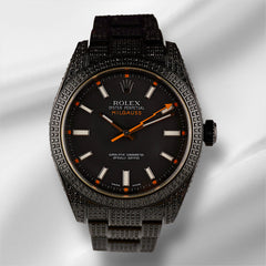 Rolex Oyster Perpetual Milgauss 40mm Black IcedOut 7ct Steel Men's Watch 116400