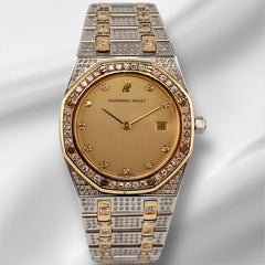 Audemars Piguet 33mm Royal Oak 18K YG/Steel 3ct Iced Out Quartz Watch 56303SA