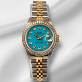 Rolex Ladies Datejust 26mm 18k Gold & Steel Watch 1.5ct Diamonds Blue Dial 69173