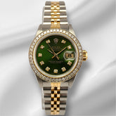 Rolex Ladies Datejust 26mm 18k Gold & Steel Watch 1.5ct Diamonds Green Dial