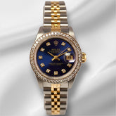 Rolex Ladies Datejust 26mm 18k Gold & Steel Watch 1.5ct Diamonds RoyalBlue Dial