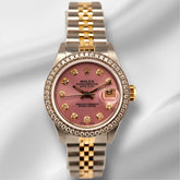 Rolex Ladies Datejust 26mm 18k Gold & Steel Watch Pink Dial 1.5ct Diamonds 69173