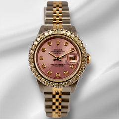 Rolex Ladies Datejust 26mm 18k Yellow Gold/Steel ICED 2ct Diamonds Pink Dial