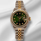 Rolex Ladies Datejust 26mm 18k Yellow Gold/Steel ICED 2ct Diamonds Green Dial