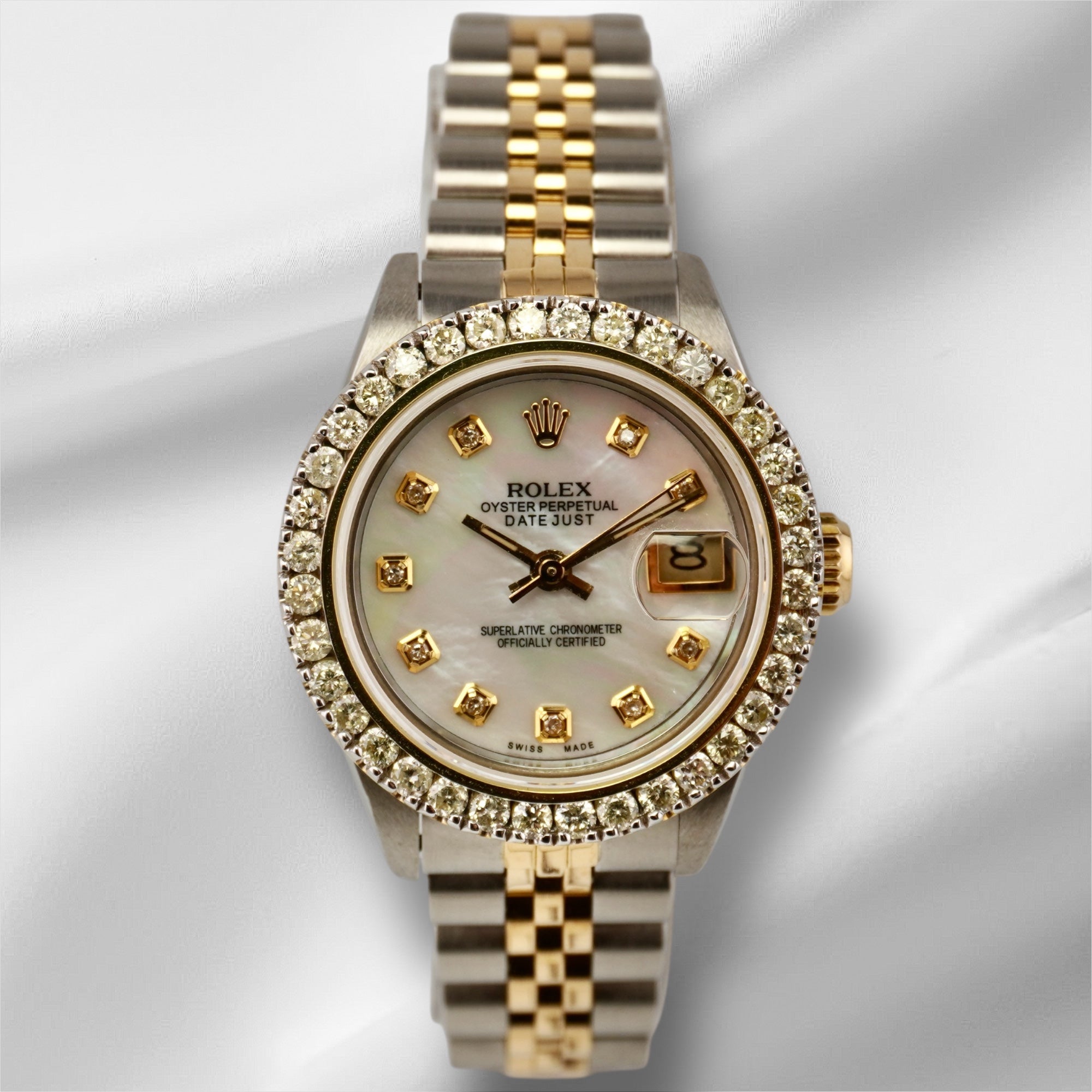 Rolex Ladies Datejust 26mm 18k Yellow Gold/Steel 2ct Diamonds White MOP Dial