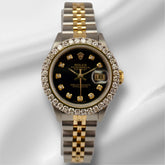 Rolex Ladies Datejust 26mm Watch 18k Gold & Steel ICED 2ct Diamonds Black Dial