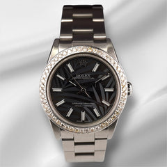 Rolex Oyster Perpetual 31mm 2ct Diamonds Black Palm Motif Dial Automatic Watch