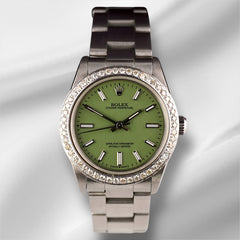 Rolex Oyster Perpetual 31mm 2ct Diamonds Pistachio Dial Steel Automatic Watch