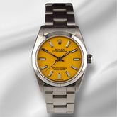 Rolex Oyster Perpetual 31mm Stainless Steel Yellow Dial Watch Ref 67480