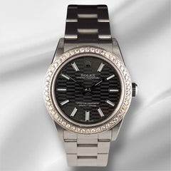 Rolex Oyster Perpetual 31mm 2ct Diamonds Black Motif Dial Automatic Watch