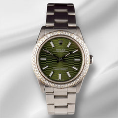 Rolex Oyster Perpetual 31mm 2ct Diamonds Green Motif Dial Automatic Watch
