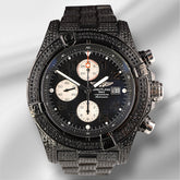 Breitling Super Avenger 48mm 8ct Iced out Black Diamonds Steel Mens Watch A13370