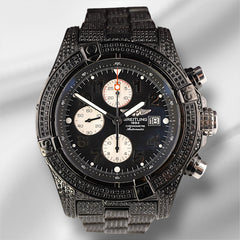 Breitling Super Avenger 48mm 8ct Iced out Black Diamonds Steel Mens Watch A13370