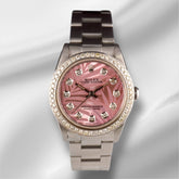 Rolex Oyster Perpetual 31mm 2ct Diamonds Pink Palm Motif Dial Watch 77080
