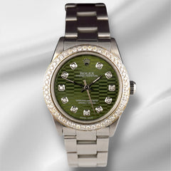 Rolex Oyster Perpetual 31mm 2ct Diamonds Green Motif Dial Watch 77080