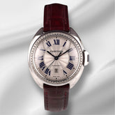 Cartier Cle 31mm Silver Dial Leather Band Automatic Steel Ladies Watch 3867