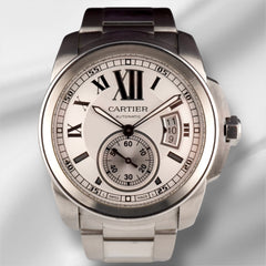 Cartier Calibre 42mm Silver Dial Automatic Stainless Steel Men's Watch Ref 3389