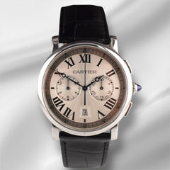 Cartier 40mm Rotonde Chronograph Silver Dial Automatic Steel Men's Watch 3770