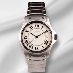 Cartier Santos Ronde 33mm White Roman Dial Automatic Steel Mens Watch 1920