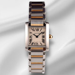 Cartier Tank Francaise 20mm Quartz Ladies 18k Gold/Steel Watch Silver Dial 3217