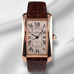 Cartier 31mm Tank Americaine XL Rose Gold Silver Dial Automatic Mens Watch 2927