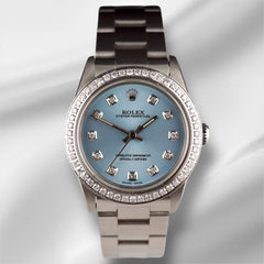 Rolex Oyster Perpetual 31mm Midsize 2ct Diamonds ICE Blue Steel Watch Ref 67480