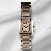 Cartier Tank Francaise 20mm Quartz Ladies 18k Gold & Steel Watch White Dial 2384