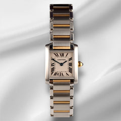 Cartier Tank Francaise 20mm Quartz Ladies 18k Gold & Steel Watch White Dial 2384