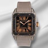 Cartier Santos 100XL Mens Iced Out 5ct Genuine Diamonds Roman Leather Ref 2656