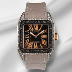 Cartier Santos 100XL Mens Iced Out 5ct Genuine Diamonds Roman Leather Ref 2656