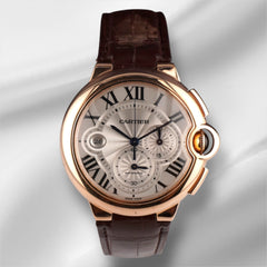 Cartier Ballon Bleu 44mm 18K Rose Gold Silver Dial Automatic Watch 3568 Papers