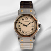 Cartier Santos Ronde Octagon 30mm Two-Tone Cream Dial Steel Watch 187902