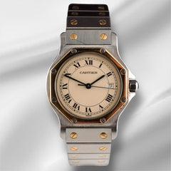 Cartier Santos Ronde Octagon 30mm Two-Tone Cream Dial Steel Watch 187902