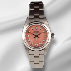 Rolex Oyster Perpetual 25mm Stainless Steel Pink MOP Diamond Dial Watch 67180