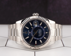 Rolex Sky-Dweller 42mm Men 18k White Gold Bezel Steel Watch Oyster Blue 326934