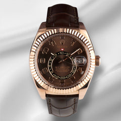 Rolex Sky-Dweller 42mm Rose Gold Chocolate Arabic Dial Crocodile Strap 326135