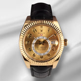 Rolex Sky-Dweller 42mm 18k Yellow Gold Fluted Arabic Dial Alligator Ref 326138