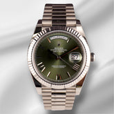 Rolex 40mm President Day-Date Olive Green Dial White Gold Men's Watch 228239