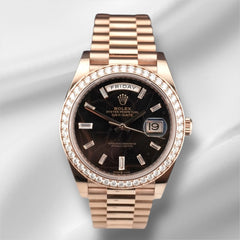 Rolex 40mm President Day-Date 18K Rose Gold Baguette Diamond Men Watch 228345RBR